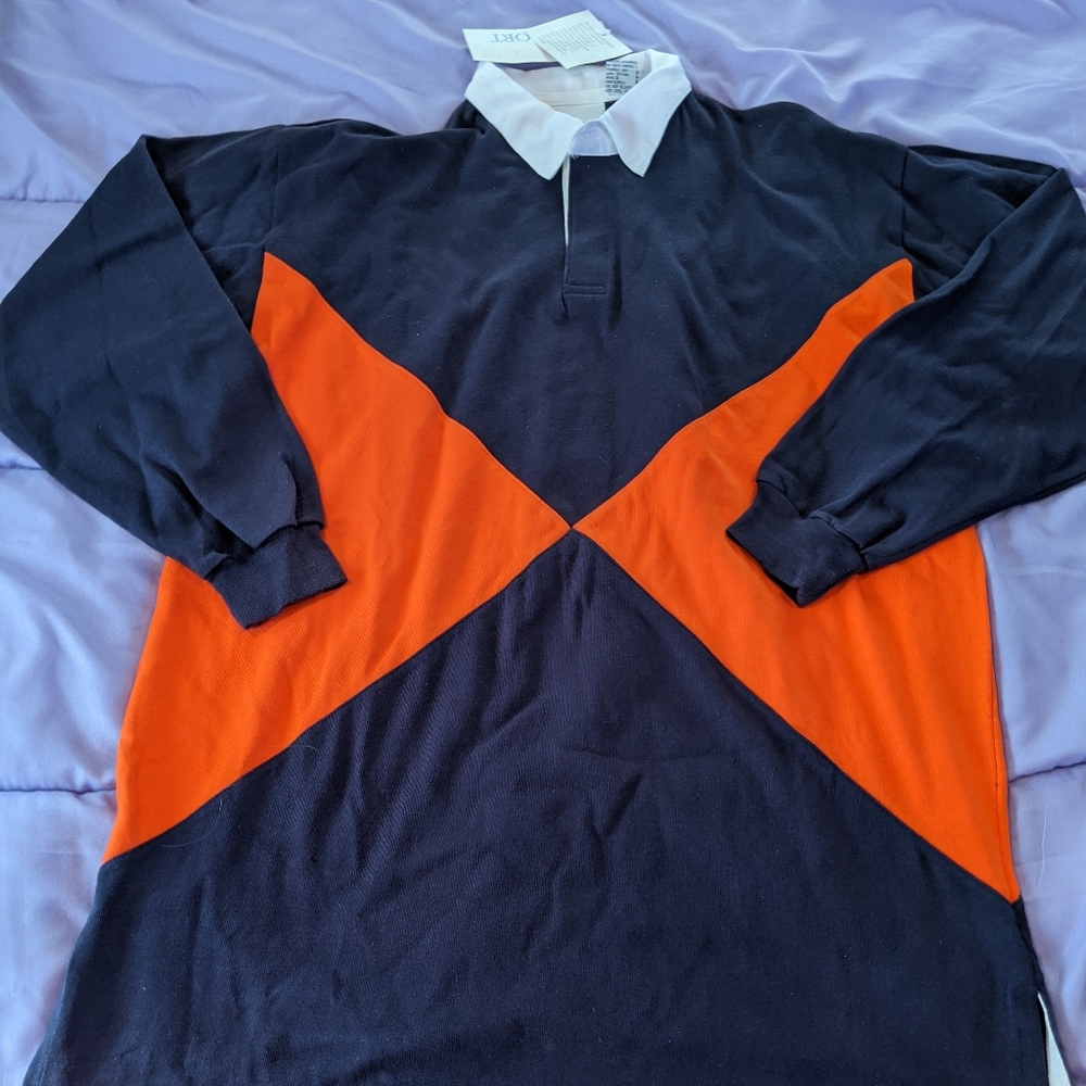 Navy and orange oversized polo dress